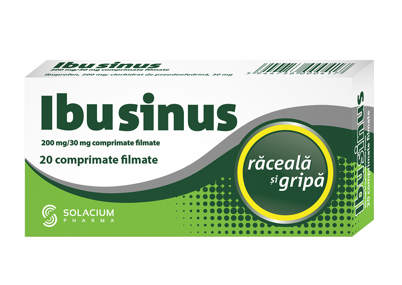 Ibusinus reaceala si gripa 200mg/30mg, 20 comprimate, Solacium Pharma