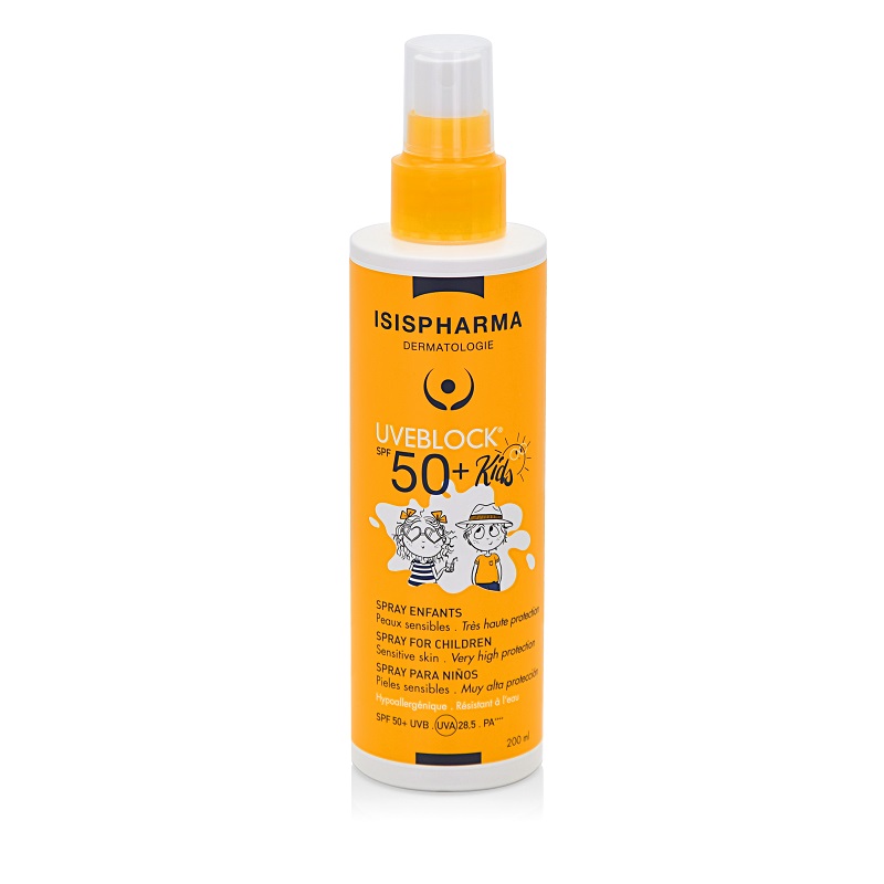 Spray cu protecție solară pentru copii UVEBLOCK SPF 50+ KIDS, 200 ml, ISISPHARMA