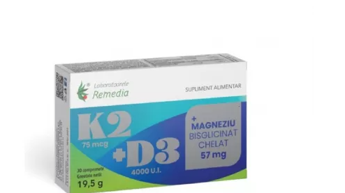 REMEDIA K2+d3+magneziu bisglicinat chelat 57mg *30cpr remedia