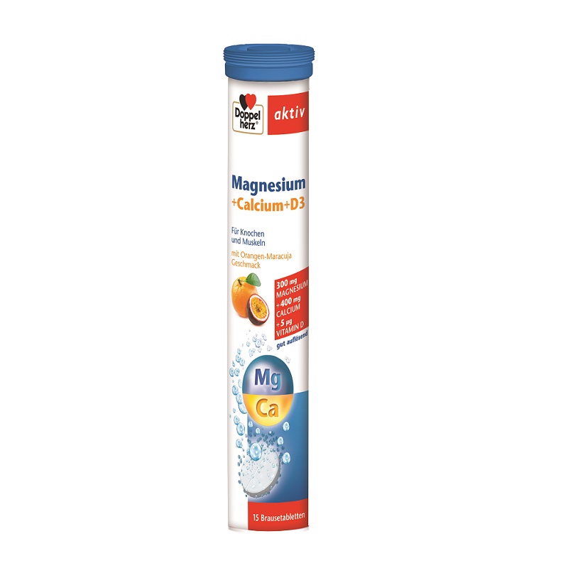 DOPPELHERZ Magneziu+calciu+d3, 15 comprimate, doppelherz