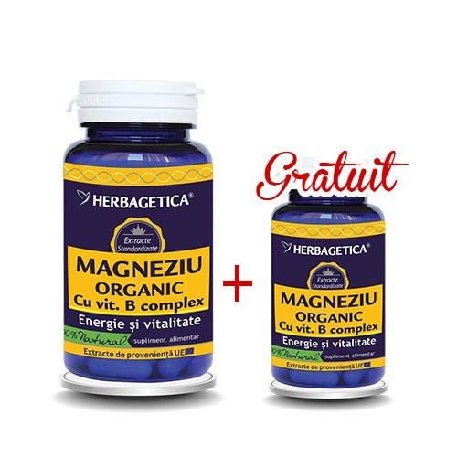 Magneziu Organic cu Vitamina B complex, 60 +10 capsule, Herbagetica