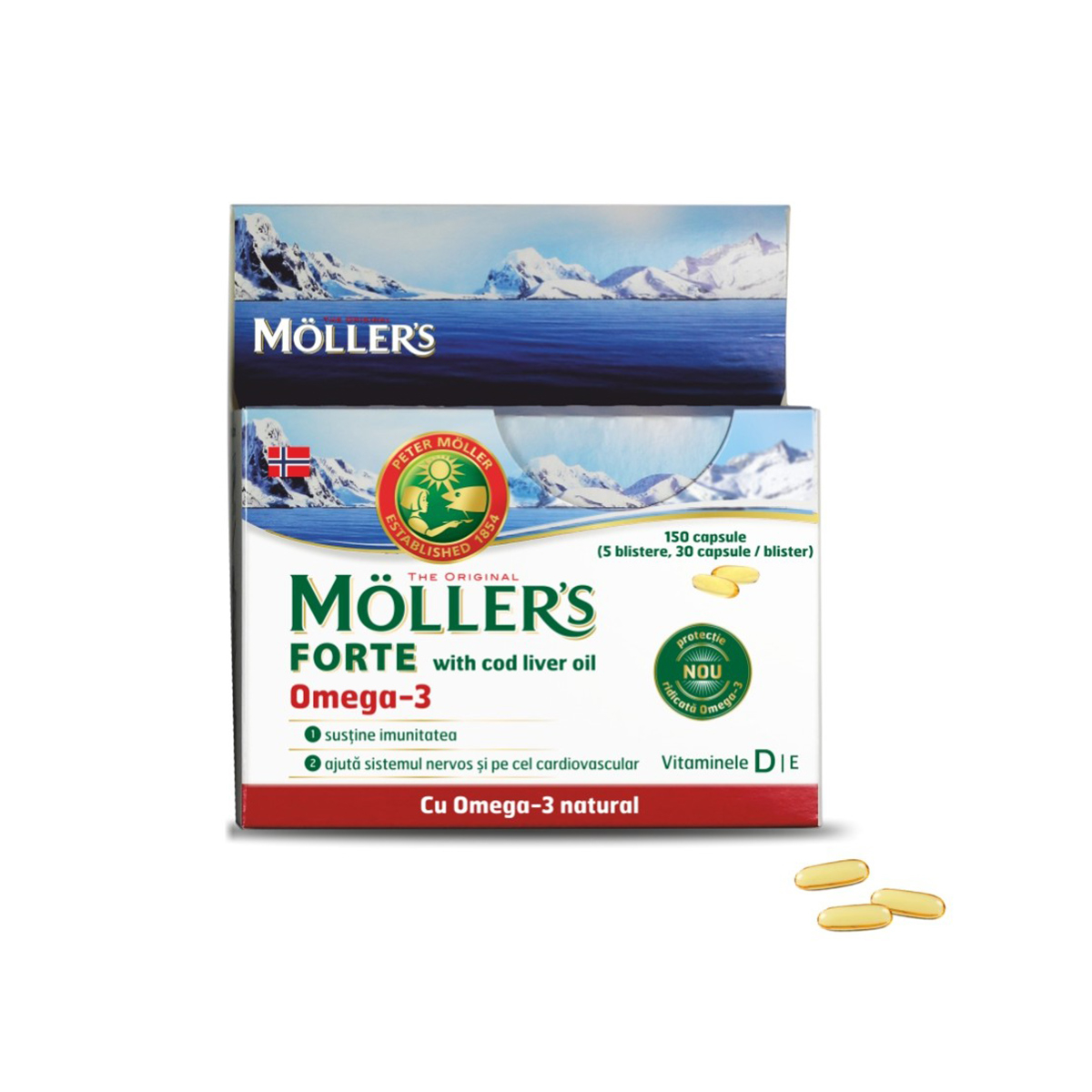 Omega 3 Forte, 150 capsule cu ulei de ficat de cod, Moller's