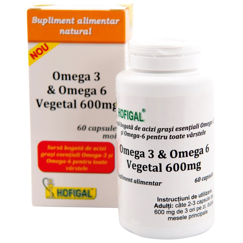 Omega 3 & Omega 6 vegetal 600mg, 60 capsule