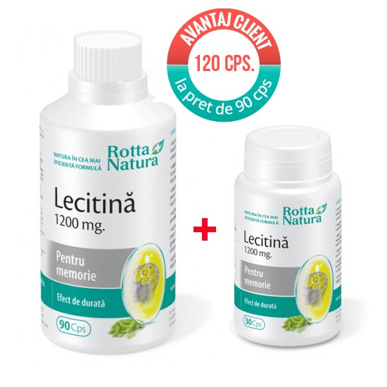 Pachet Lecitină 1200 mg, 90 capsule + 30 capsule, Rotta Natura