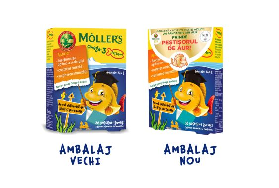 MOLLER'S Pestisori gumati cu omega-3 si aroma de lamai si portocale, 36 jeleuri, moller's