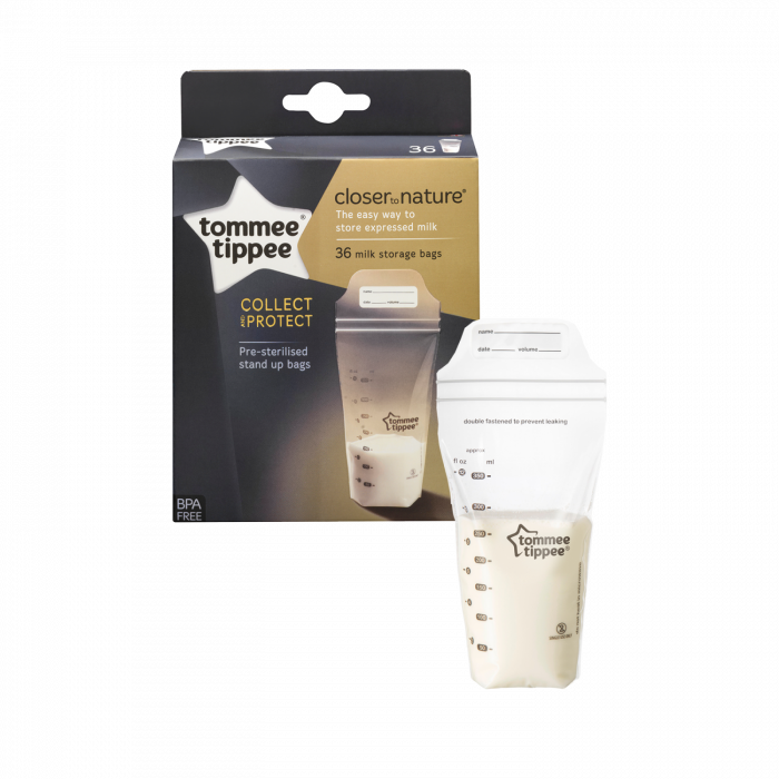 PUNGI DE STOCARE LAPTE MATERN TOMMEE TIPPEE CLOSER TO NATURE 350 ML 36 BUC