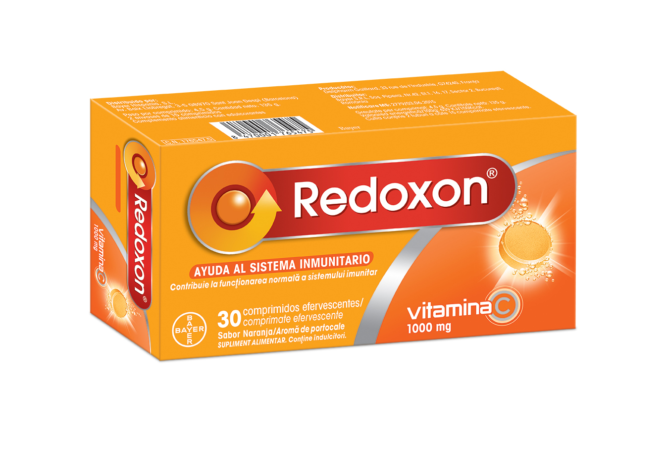 Redoxon vitamina C 1000 mg aroma de portocale, 30 comprimate efervescente, Bayer