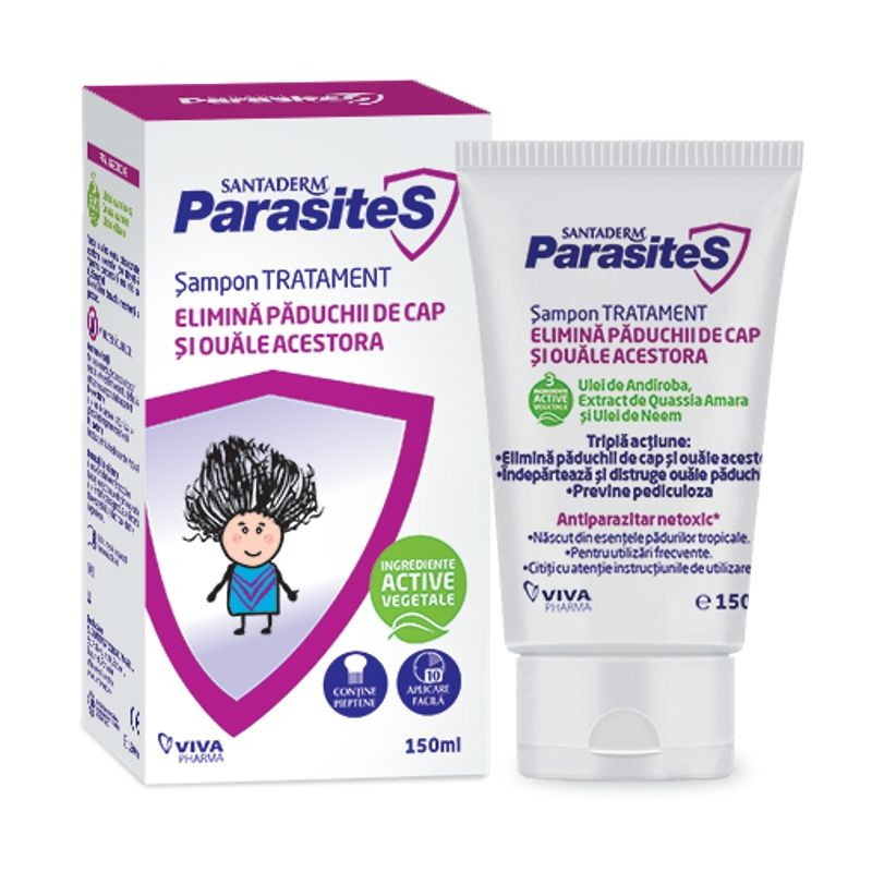 Sampon tratament pentru paduchi Santaderm Parasites, 150 ml, Viva Pharma