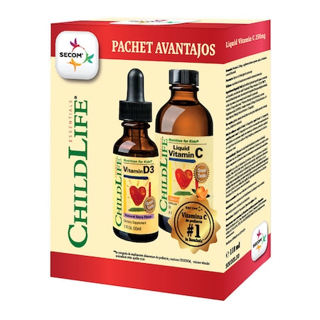 Pachet Vitamina C 250mg ChildLife Essentials, 118.50 ml, 1 + 1 Cadou, natural, Secom