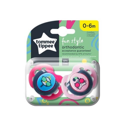 SUZETA ORTODONTICA DE ZI TOMMEE TIPPEE FUN 0-6 LUNI PUI/ PISICA 2 BUC