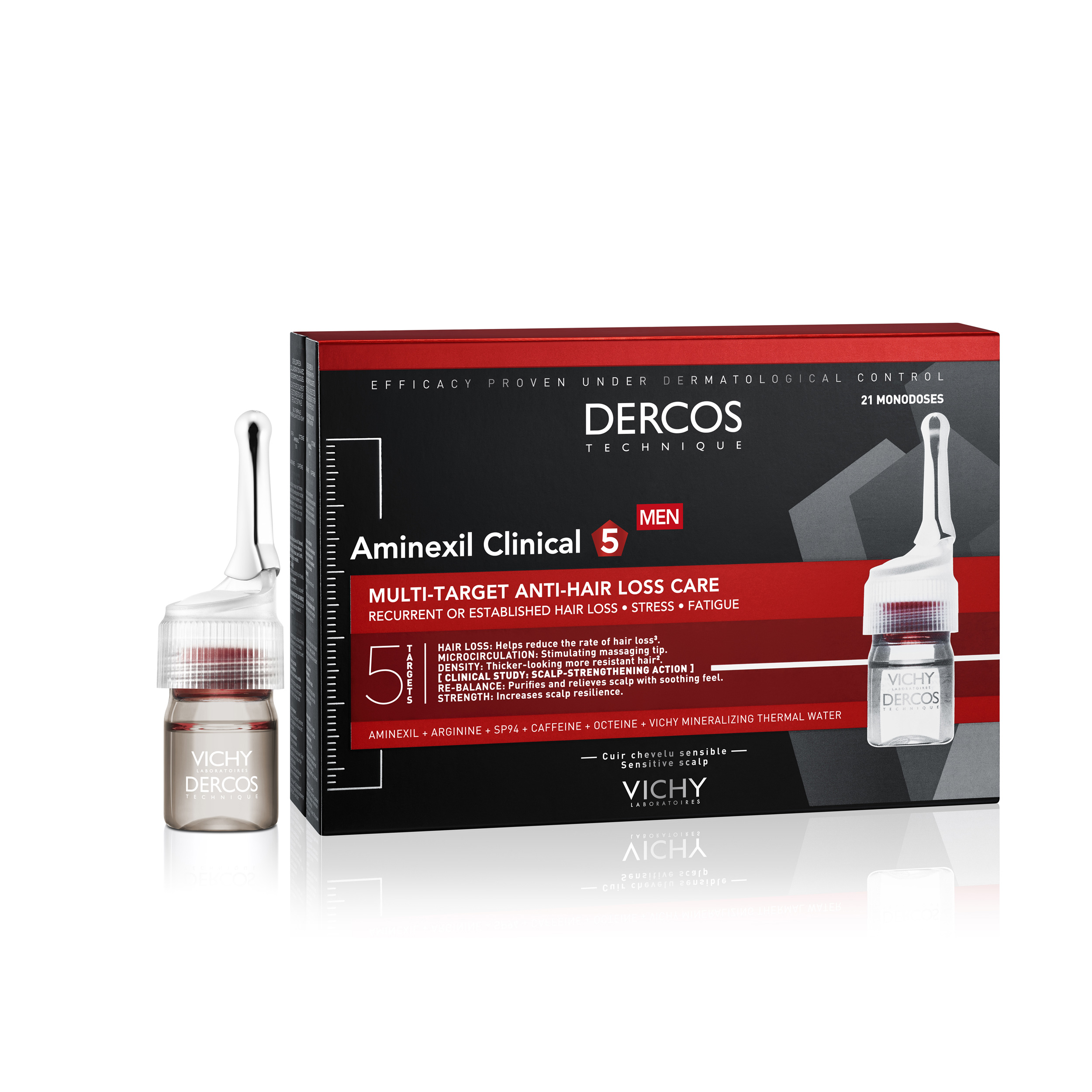 VICHY Dercos Aminexil Clinical 5, Tratament impotriva caderii parului pentru barbati, 21x6 ml