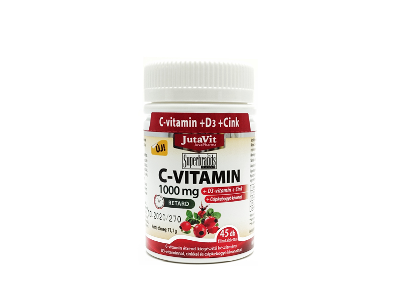 Vitamina C 1000 mg cu extras de macese + D3 + Zinc Retard, 45 comprimate, JutaVit