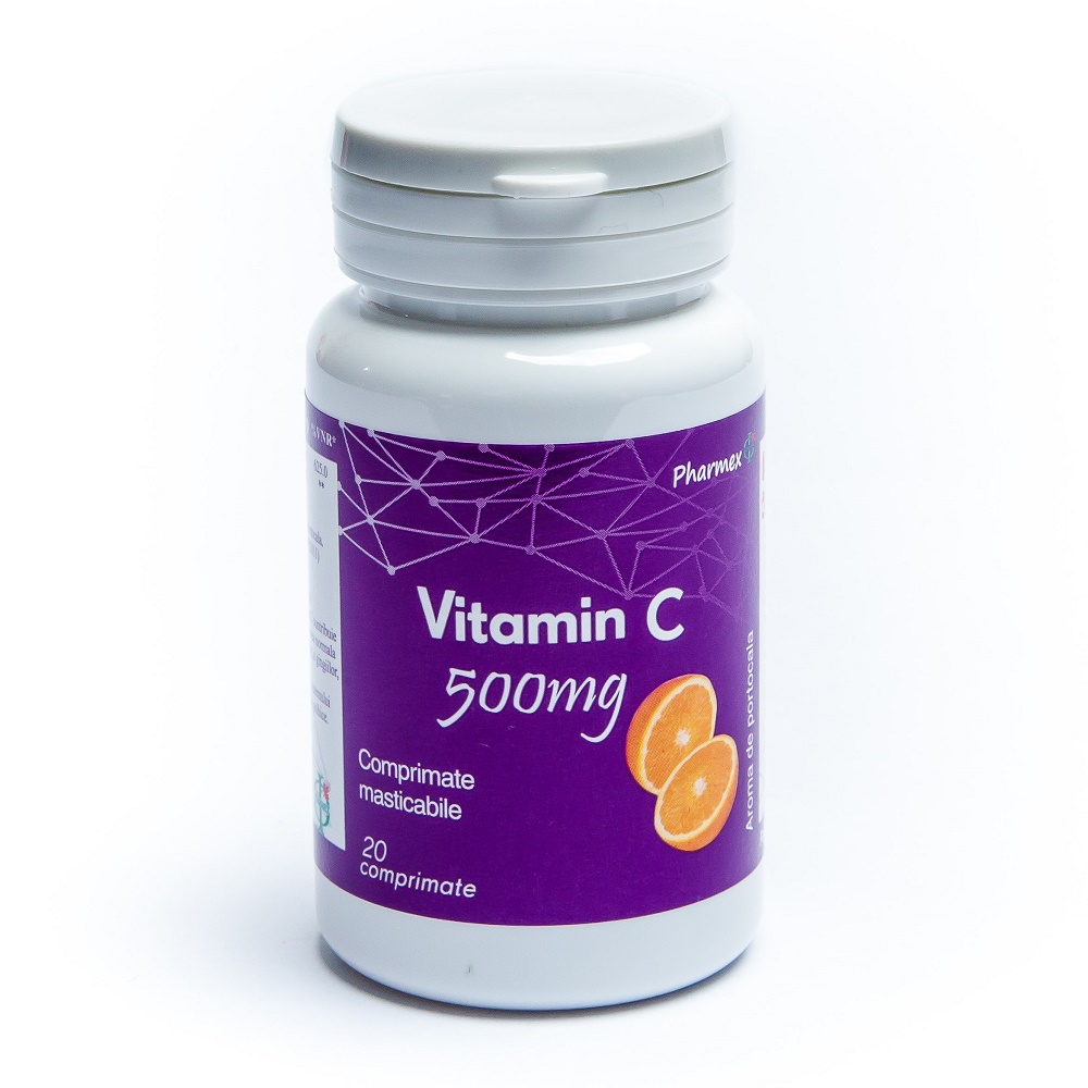 Vitamina C cu aroma de Portocale 500 mg + Zinc, 20 comprimate, Pharmex