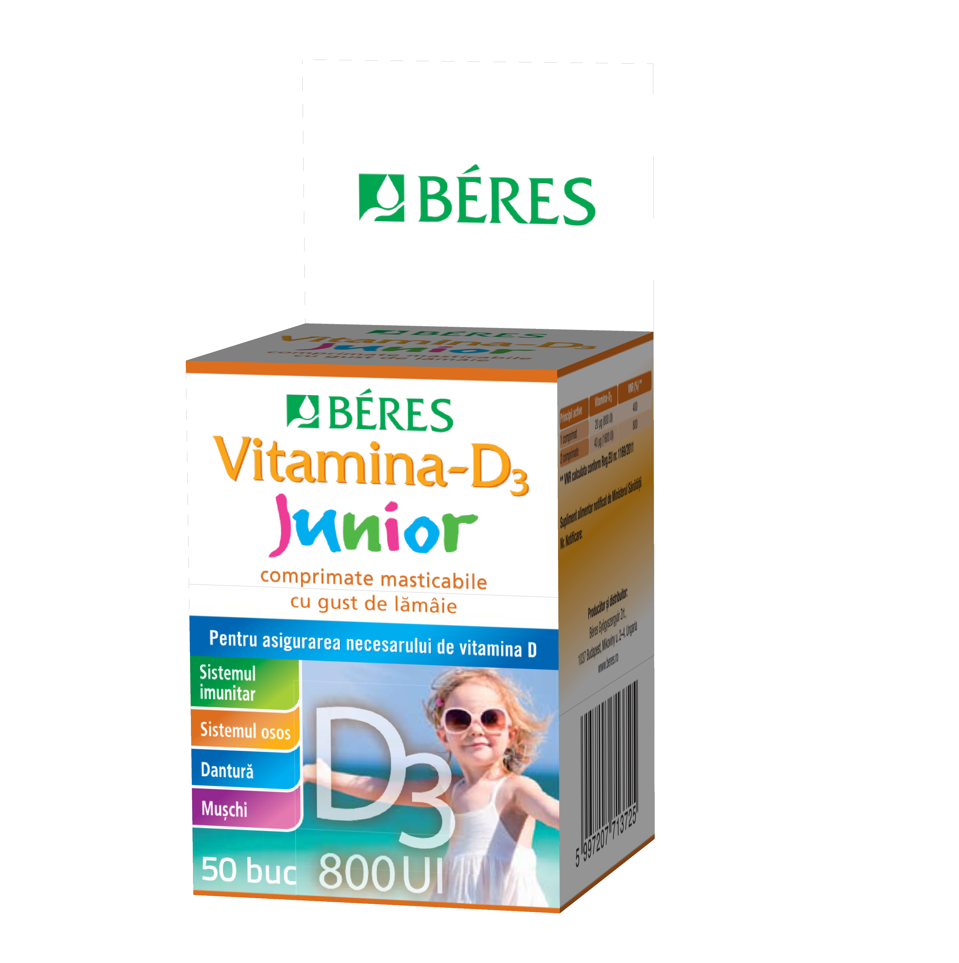 Vitamină-D3 Junior 800 UI, 50 comprimate masticabile, Beres Pharmaceuticals Co