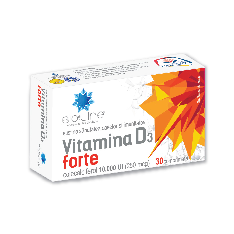 Vitamina D3 Forte 10.000UI (250MCG), 30 comprimate, Bioline, Helcor