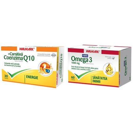 Pachet Coenzima Q10, Carnitina 30 comprimate + Omega 3 Forte 60 comprimate, Walmark