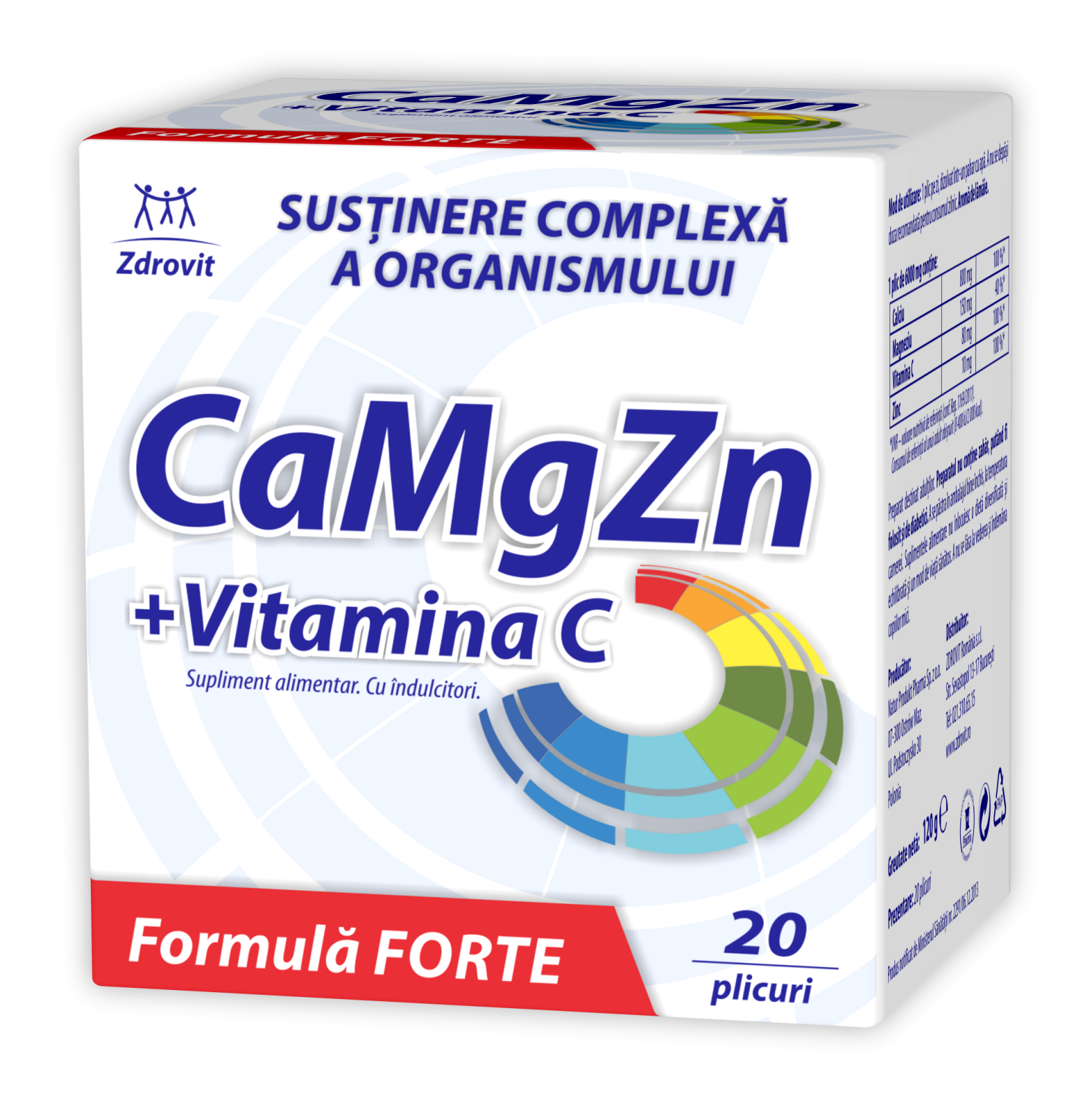 ZDROVIT Ca, mg, zn şi vitamina c forte, 20 plicuri, zdrovit