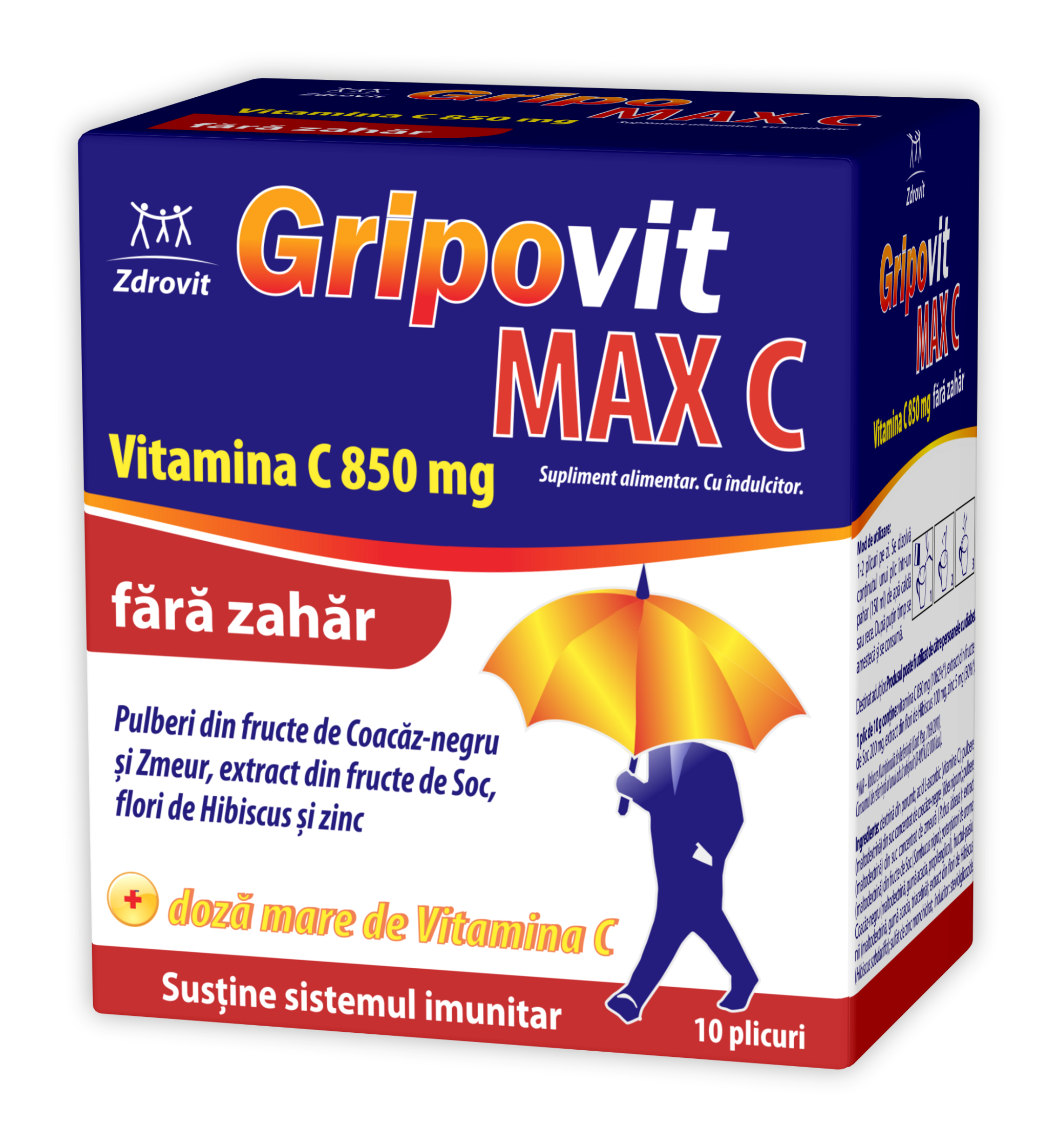 ZDROVIT GRIPOVIT MAX C FARA ZAHAR X 10 PLICURI