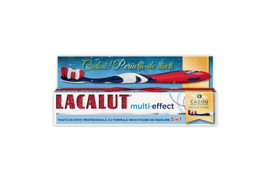 Pasta de dinti Lacalut Multi-effect, 75 ml + periuta de dinti CADOU