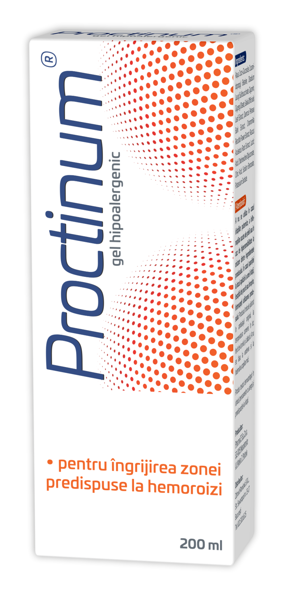 Proctinum gel hipoalergenic pentru igiena ano-rectala, 200 ml, Zdrovit