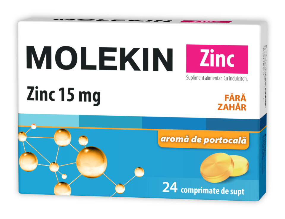 Molekin Zinc, 15mg, fara zahar, 24 comprimate de supt