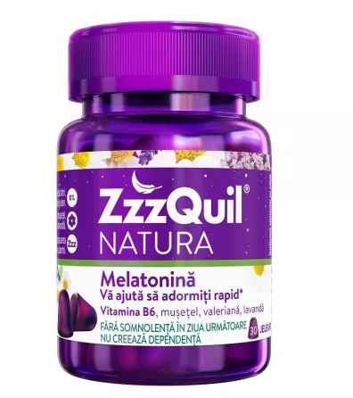 ZZZQUIL NATURA MELATONINA VITB6 MUSETEL VALERIANA SI LAVANDA X 30 JELEURI