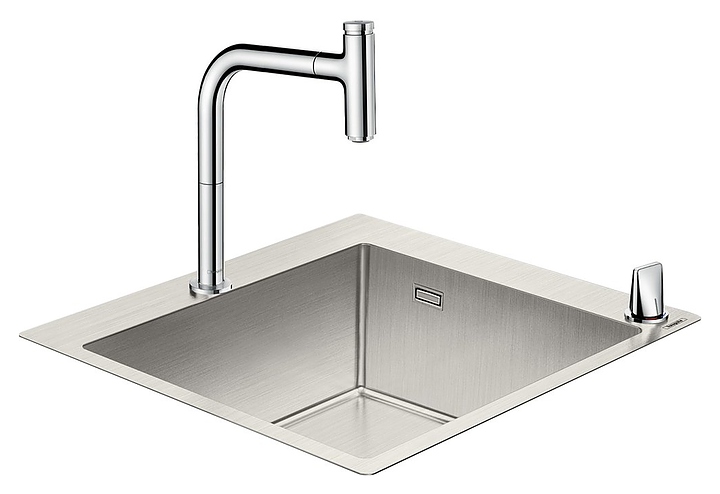 Chiuvete bucatarie - Set Hansgrohe Sink Combi C71-F450-06, chiuveta inox 55 cm si baterie cu dus extractibil, inox, laguna.ro