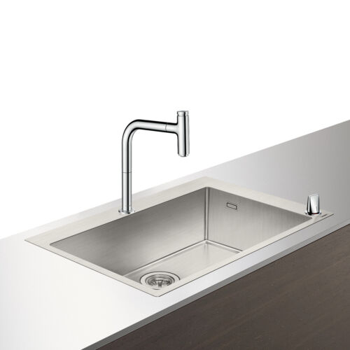 Chiuvete bucatarie - Set Hansgrohe Sink Combi C71-F660-08, chiuveta inox 76x50 cm si baterie cu doua elemente si dus extractibil, inox, laguna.ro
