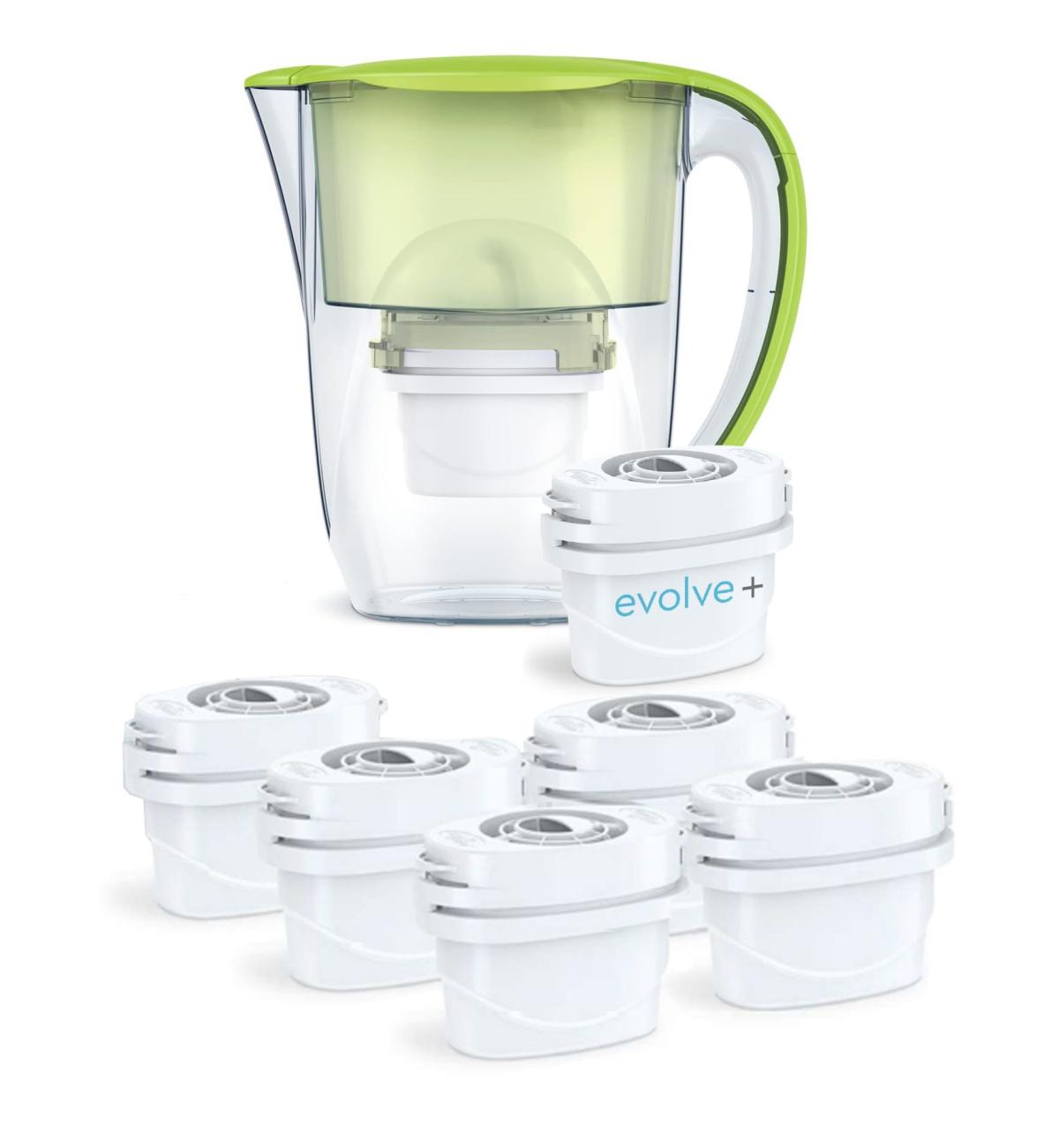 6 filtre de apa Evolve + Cana filtranta Aqua Optima Oria, 2,8 litri, Verde