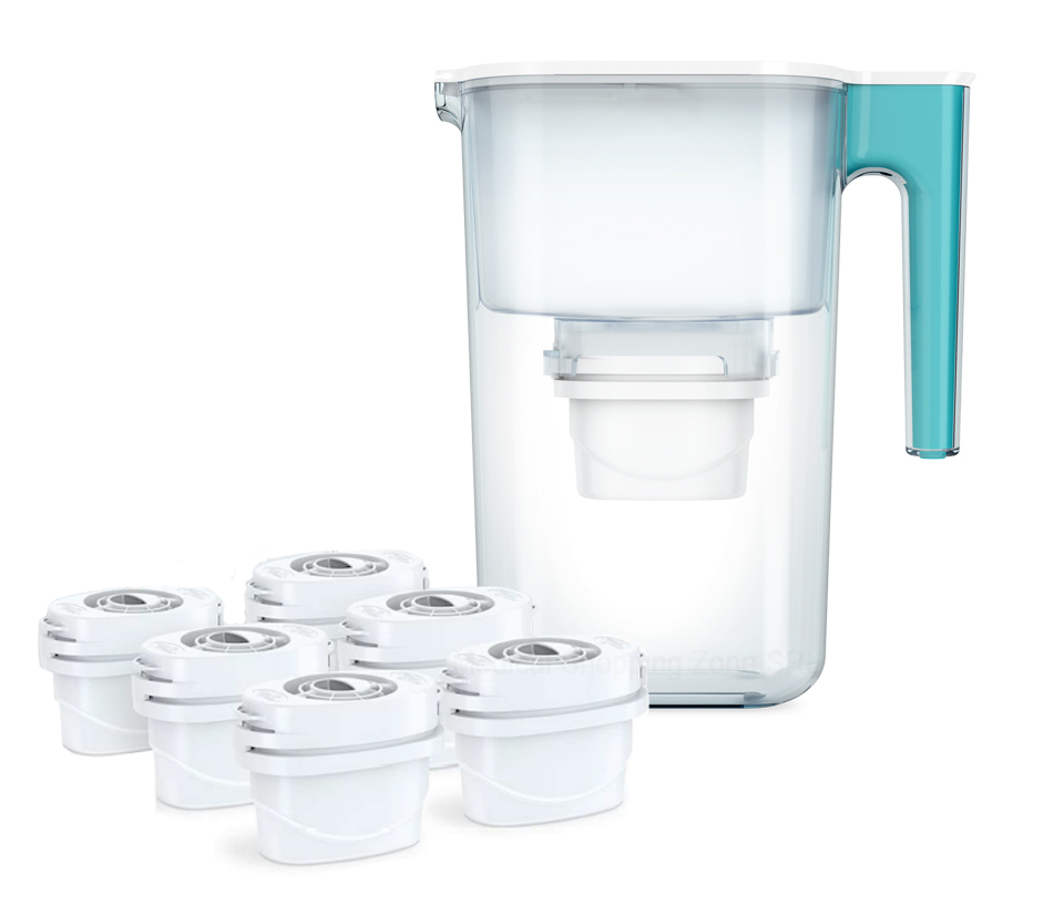 6 filtre Evolve + Cana filtranta de apa Aqua Optima Perfect Pour, albastru, 3,6 litri