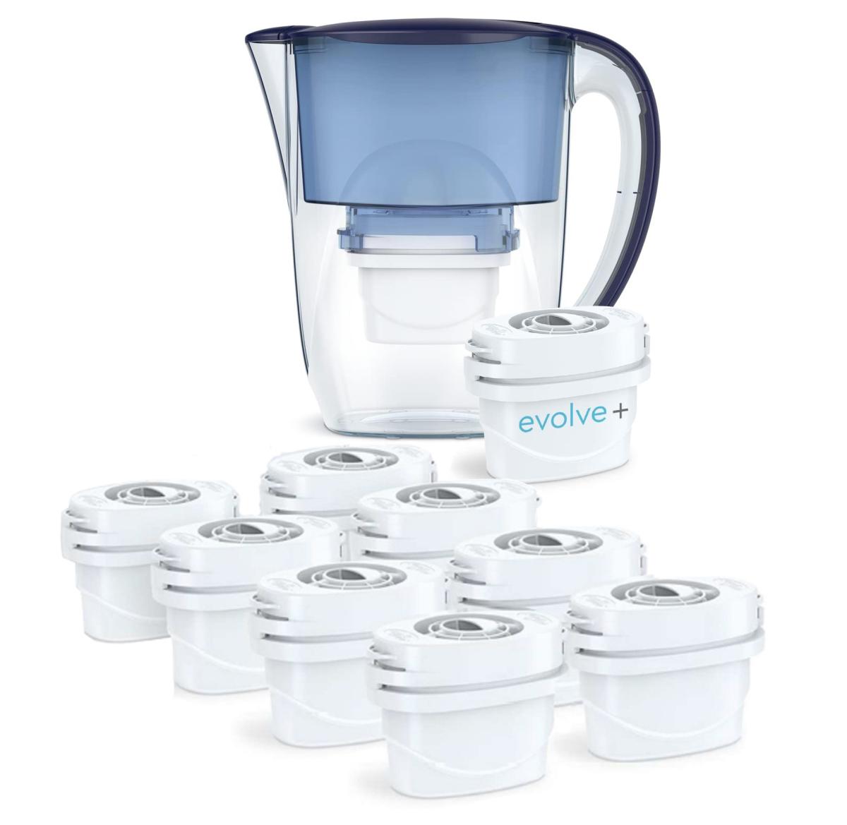 9 filtre de apa Evolve + Cana filtranta Aqua Optima Oria, 2,8 litri, Albastru