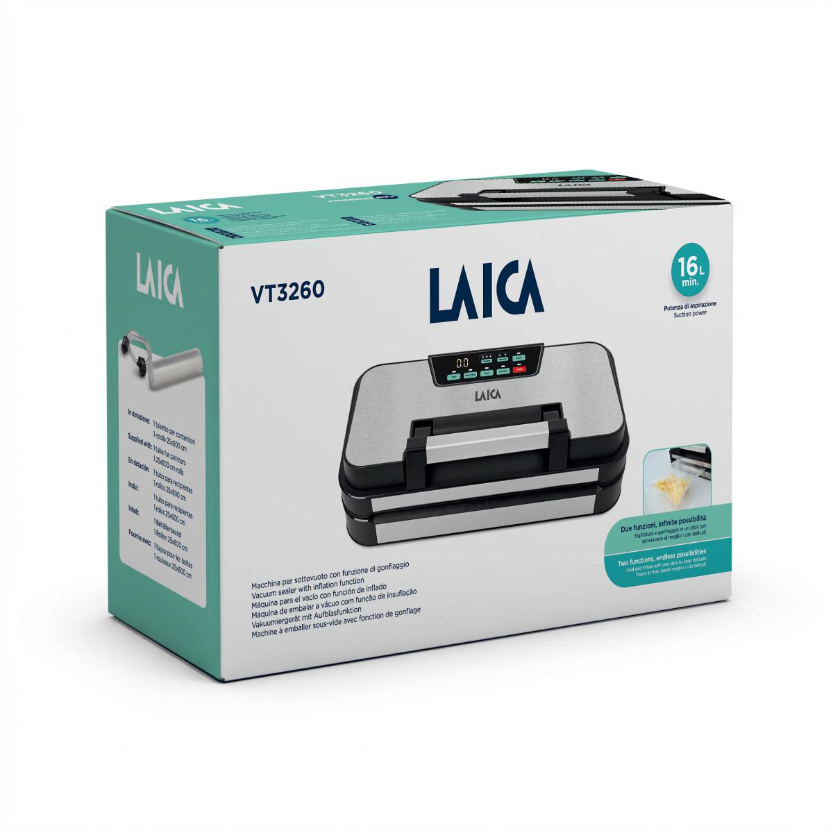 Aparat de ambalare in vid Laica VT3260, 16L/min, 125W, functie umflare, pompa dubla, pulse vacuum, sigilare dubla,, [7],laicashop.ro