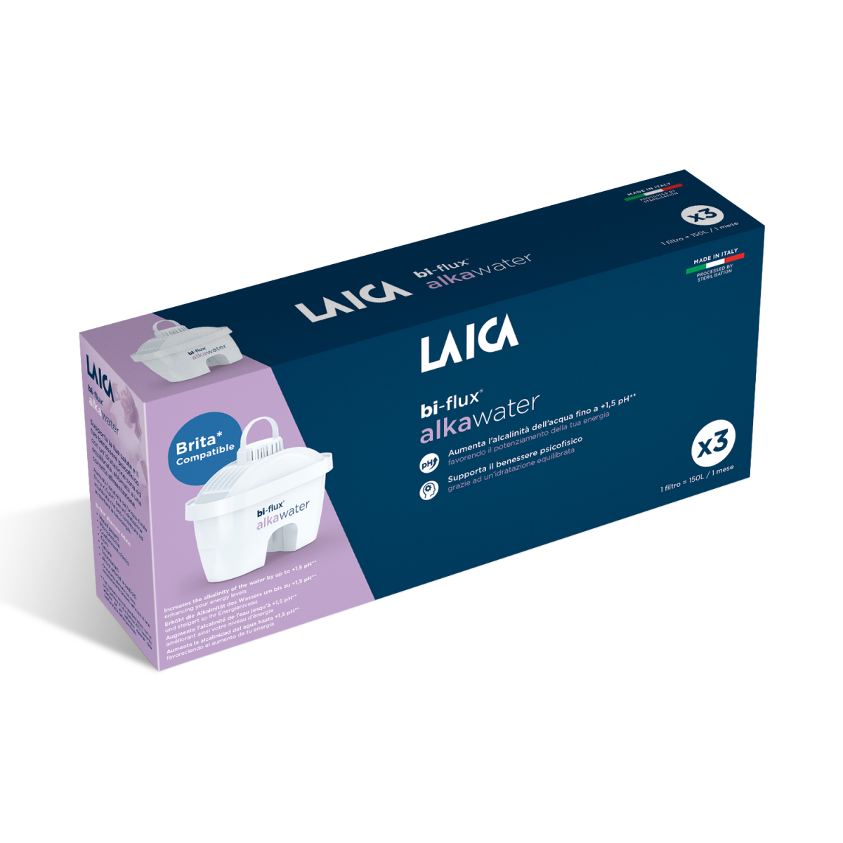 Cartuse filtranta Laica Alkawater, formula speciala, 3 buc/pachet, compatibil Brita