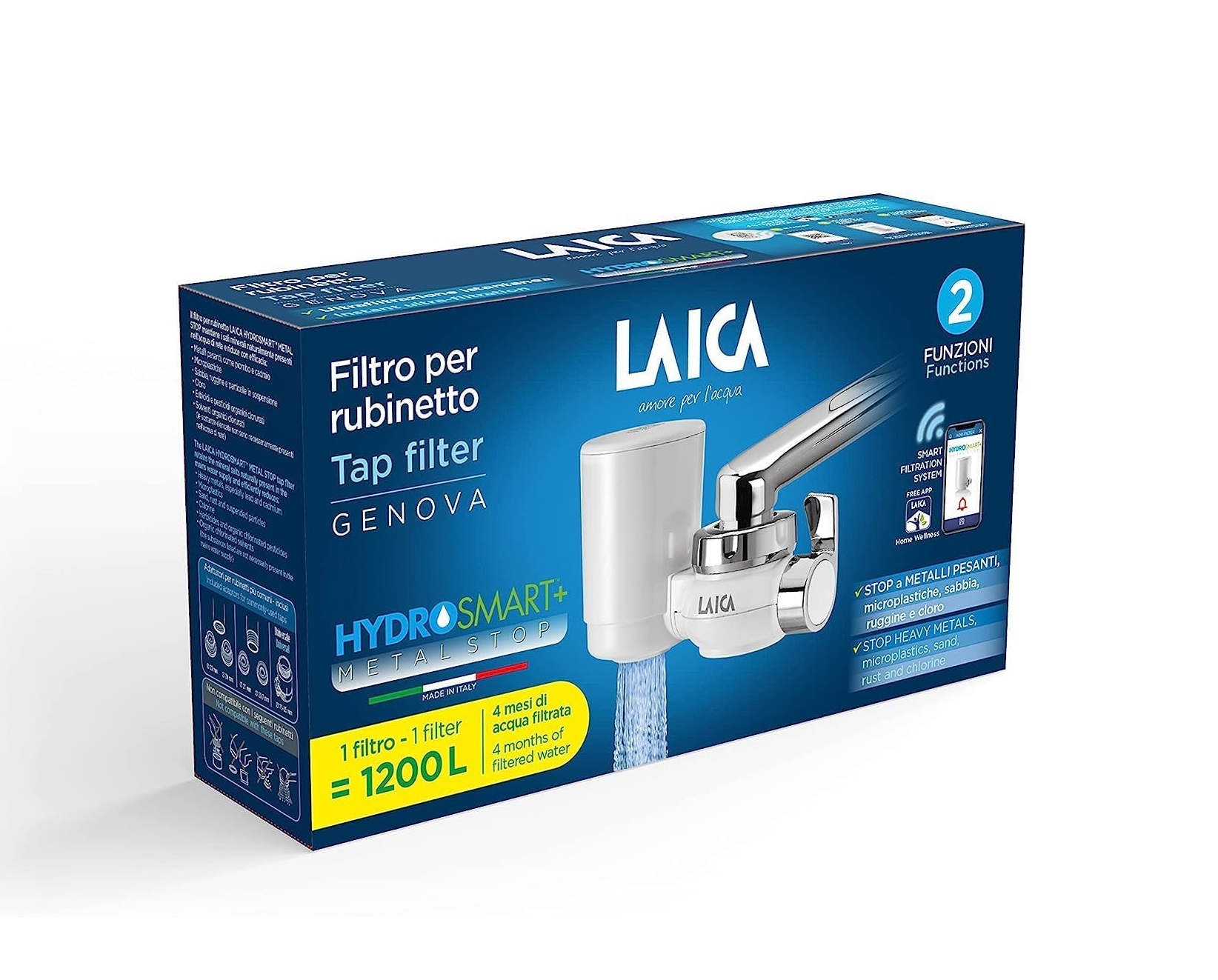 Filtru de apa cu fixare pe robinet Laica Genova HydroSmart Metal Stop, 1200 litri, [4],laicashop.ro