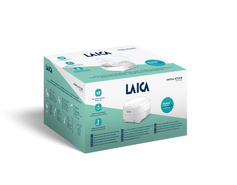 NOU: Aparat de aerosoli Laica NE2015, compartiment accesorii, cu piston, copii si adulti, [2],laicashop.ro