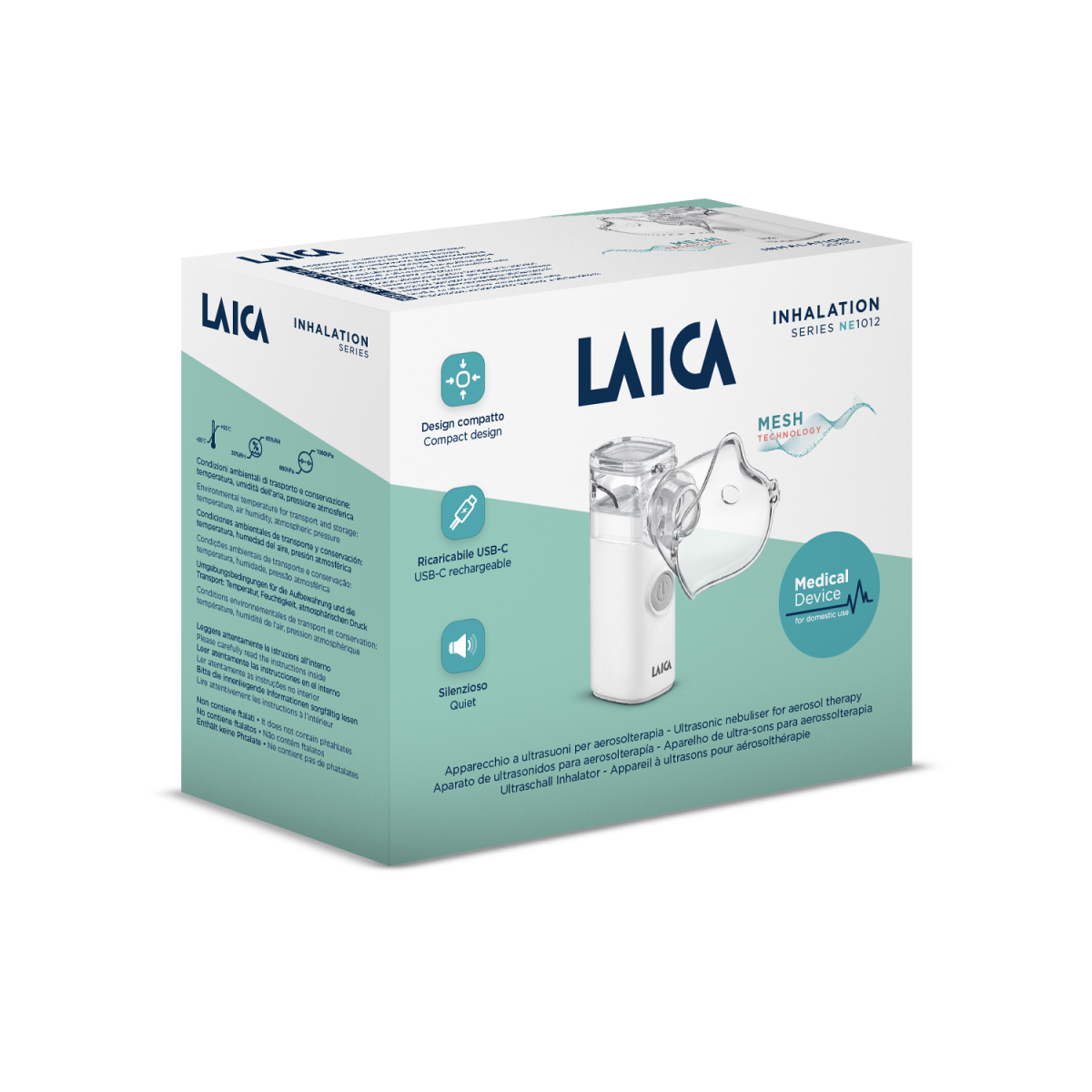 NOU: Aparat de aerosoli portabil Laica NE1012, silentios, copii si adulti, reincarcabil la USB, [2],laicashop.ro