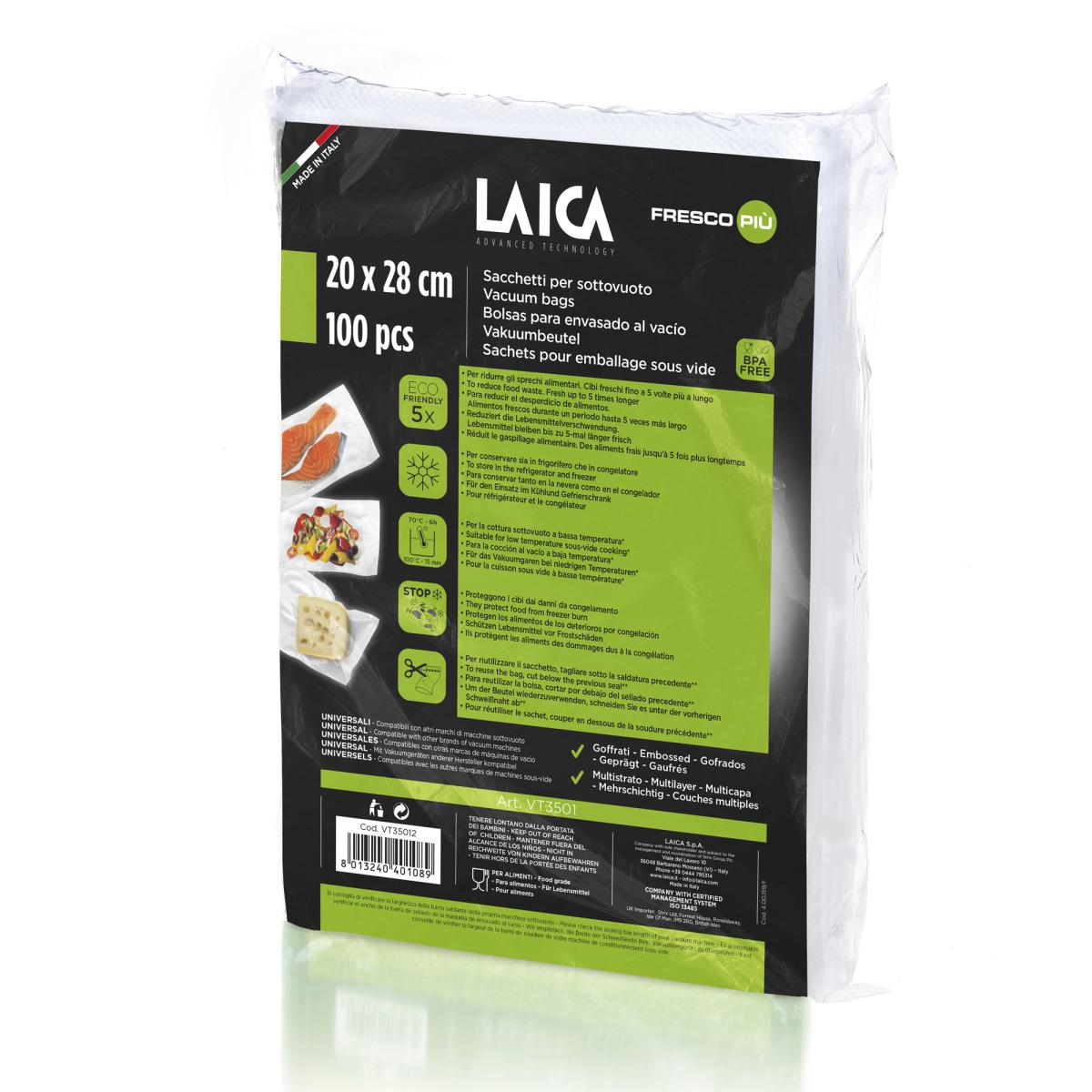 Pungi pentru vidat alimente, 20x28 cm, Laica VT3501, 100 pungi