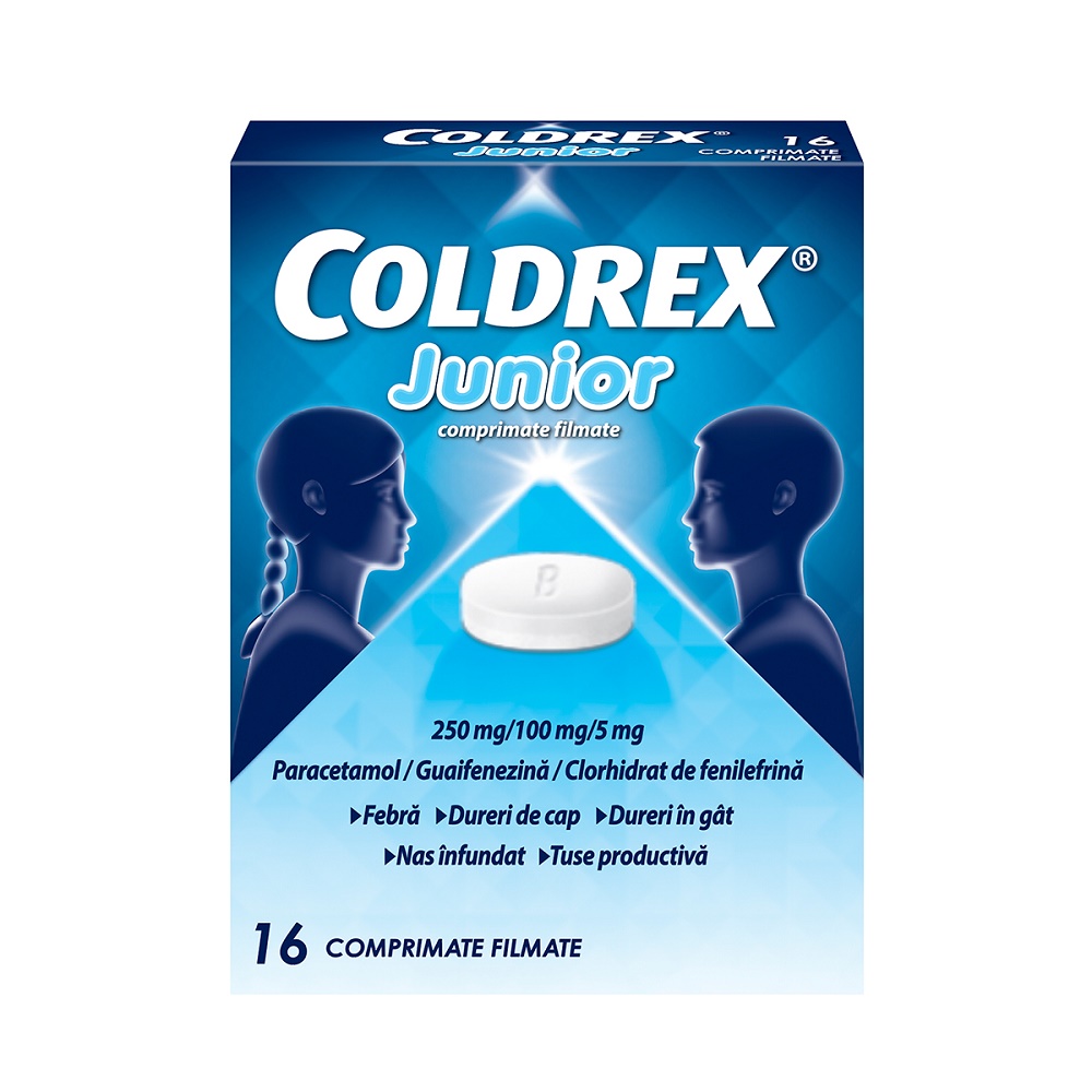 COLDREX JUNIOR 250 mg/100 mg/5 mg X 16 COMPR. FILM. PERRIGO ROMANIA S.R.