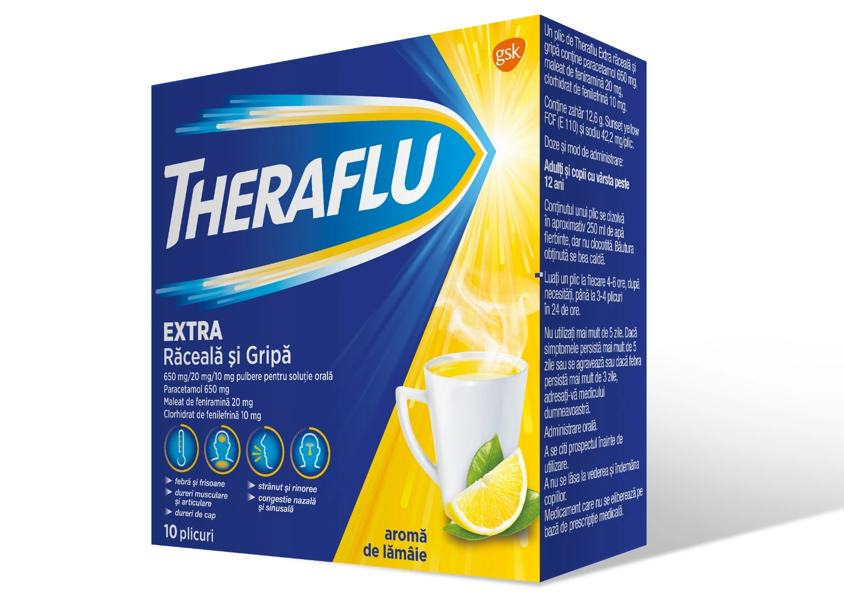 THERAFLU EXTRA RACEALA SI GRIPA 650 mg/20 mg/10 mg x 10