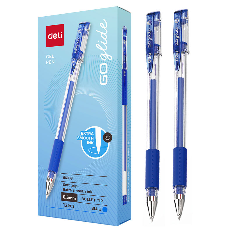 Pixuri cu gel DELI | PIX CU GEL SI GRIP 6600 0.5MM ALBASTRU