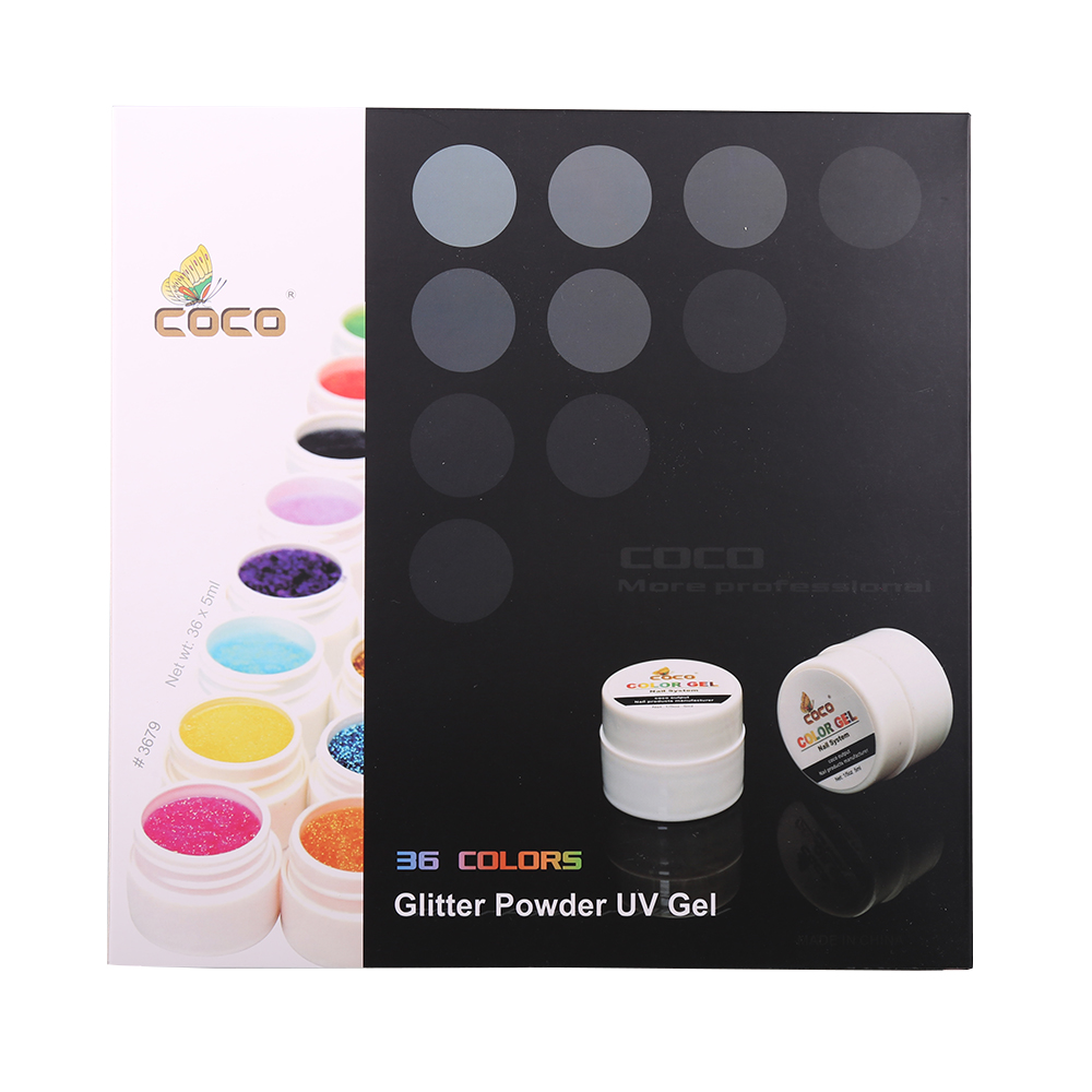 Set gel color Coco, Glitter Powder, set 36 geluri