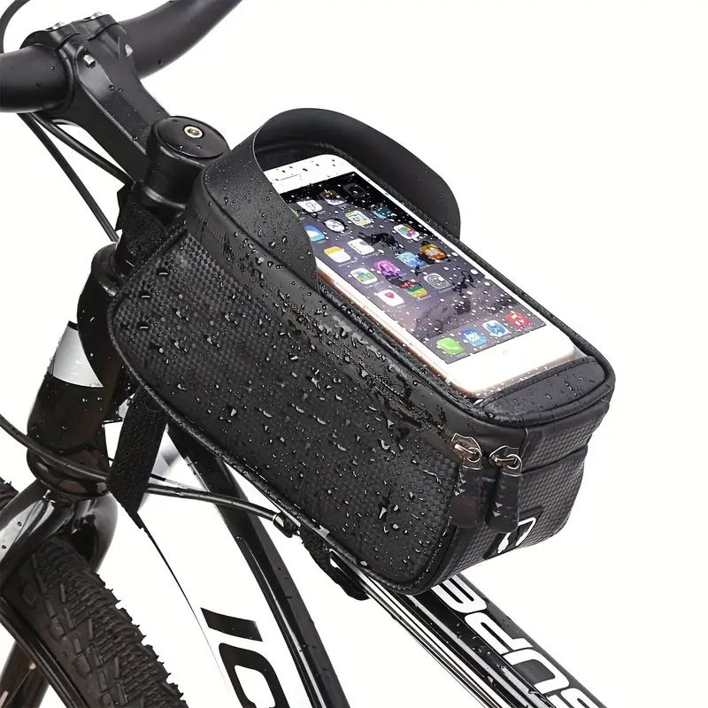 Borseta pentru bicicleta cu suport de telefon, Karemi, Impermeabil, montare pe ghidon, pentru telefoane pana in 6.8 inch PB-01, [2],https:lilarossa.ro