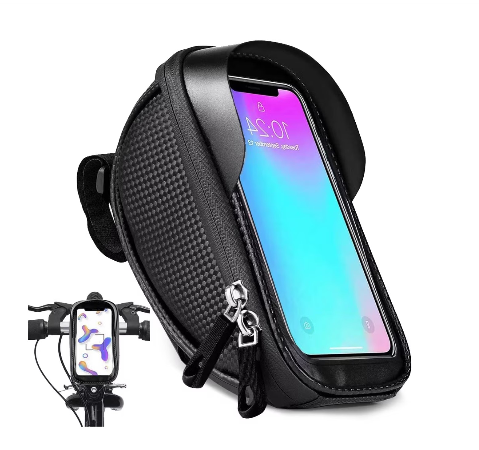Borseta pentru bicicleta cu suport de telefon, Karemi, Impermeabil, montare pe ghidon, pentru telefoane pana in 6.8 inch PB-02, [2],https:lilarossa.ro