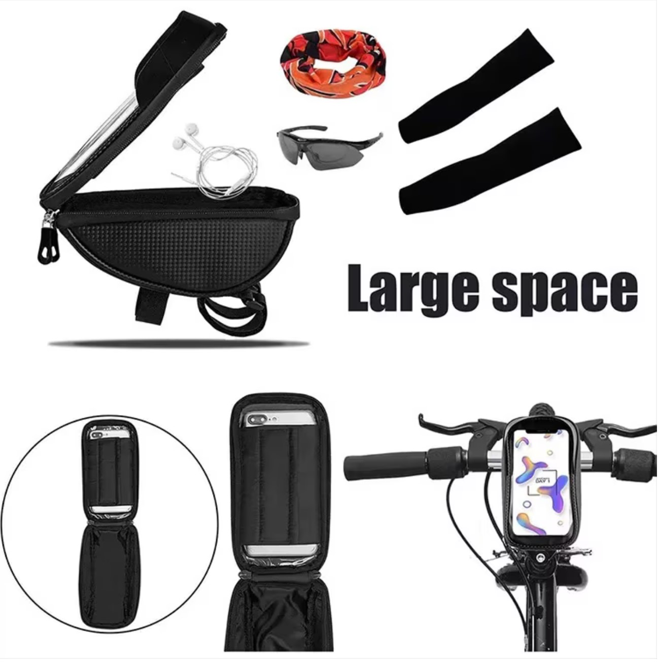 Borseta pentru bicicleta cu suport de telefon, Karemi, Impermeabil, montare pe ghidon, pentru telefoane pana in 6.8 inch PB-02, [5],https:lilarossa.ro