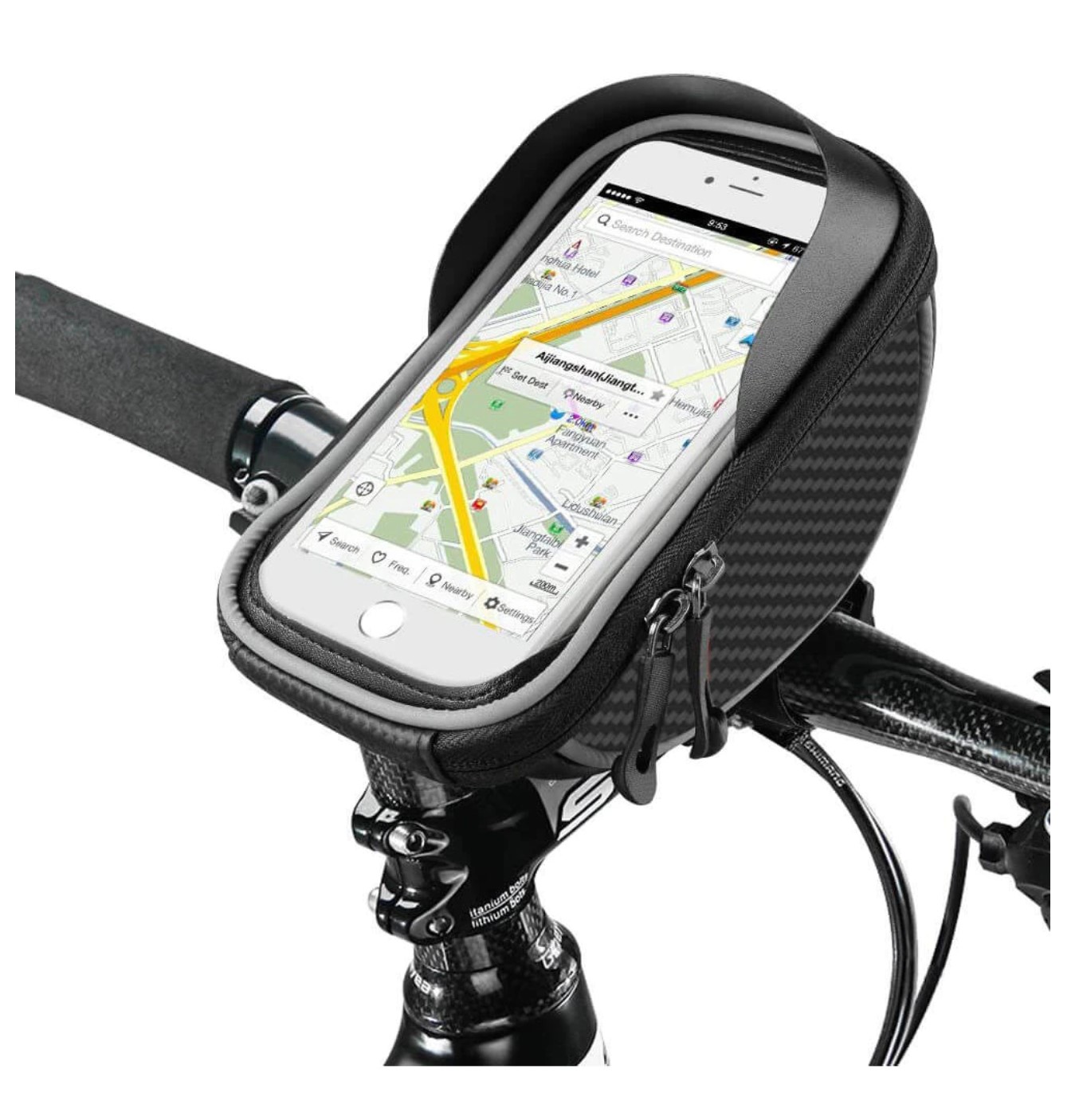 Borseta pentru bicicleta cu suport de telefon, Karemi, Impermeabil, montare pe ghidon, pentru telefoane pana in 6.8 inch PB-02, [8],https:lilarossa.ro