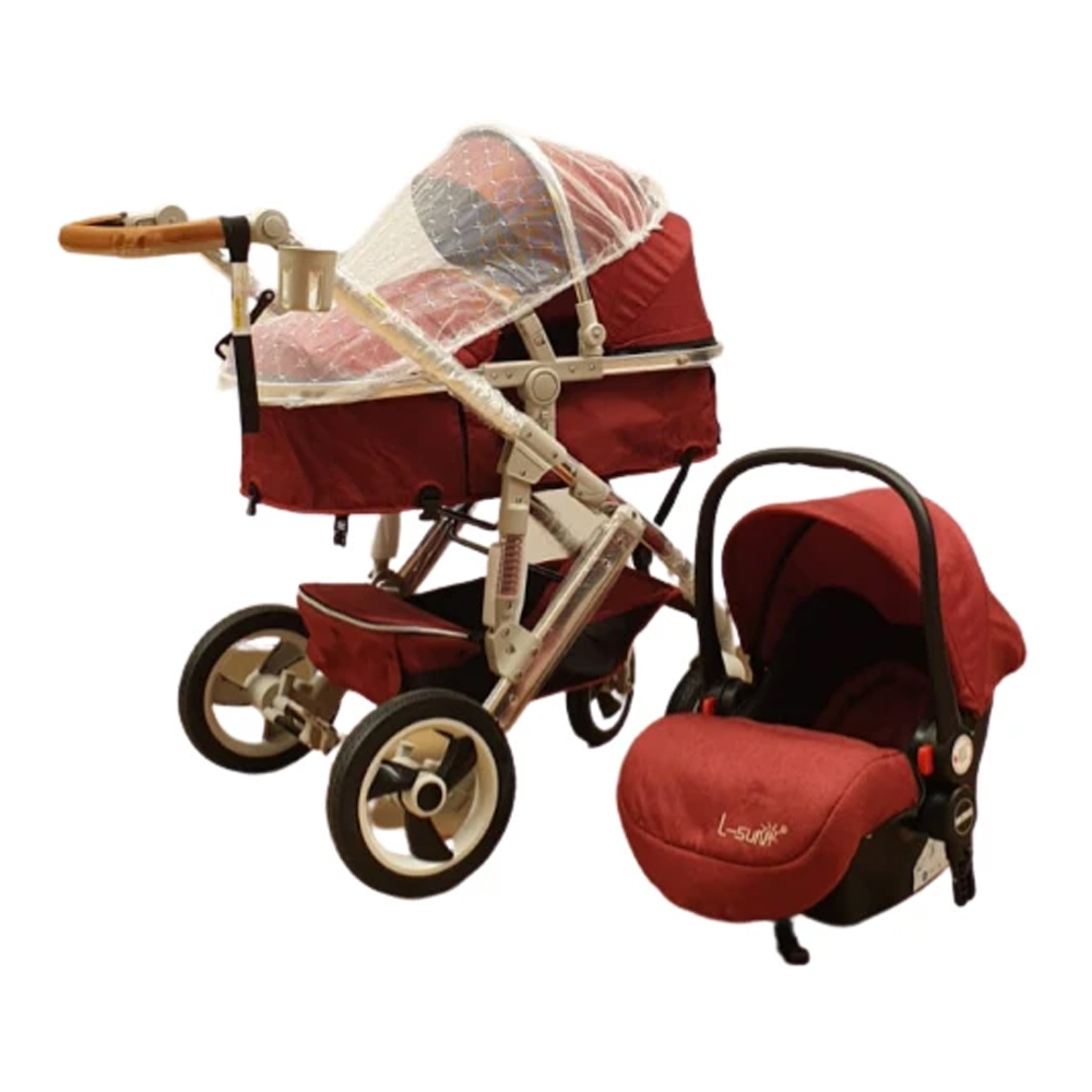 Carucior 3 in 1, Karemi, reversibil cu suspensii, compact Rosu, [2],https:lilarossa.ro