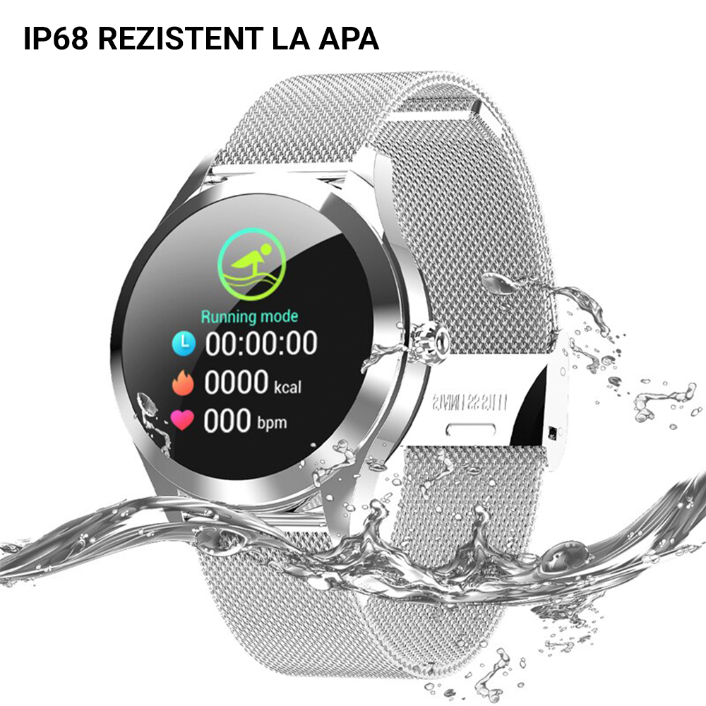 Ceas smartwatch loomax KW10, monitorizare ciclu menstrual, ritm cardiac, pedometru, sedentarism, somn, notificari instant, bratara metalica, rezistent la apa ip68, vibratii, multi sport, silver, [2],https:lilarossa.ro