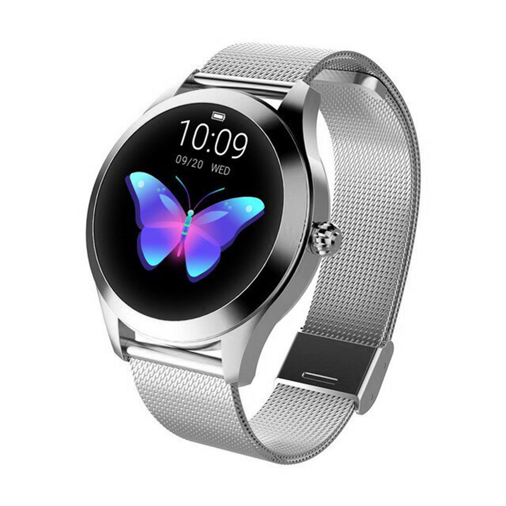 Ceas smartwatch loomax KW10, monitorizare ciclu menstrual, ritm cardiac, pedometru, sedentarism, somn, notificari instant, bratara metalica, rezistent la apa ip68, vibratii, multi sport, silver lila-rossa.ro imagine noua 2022