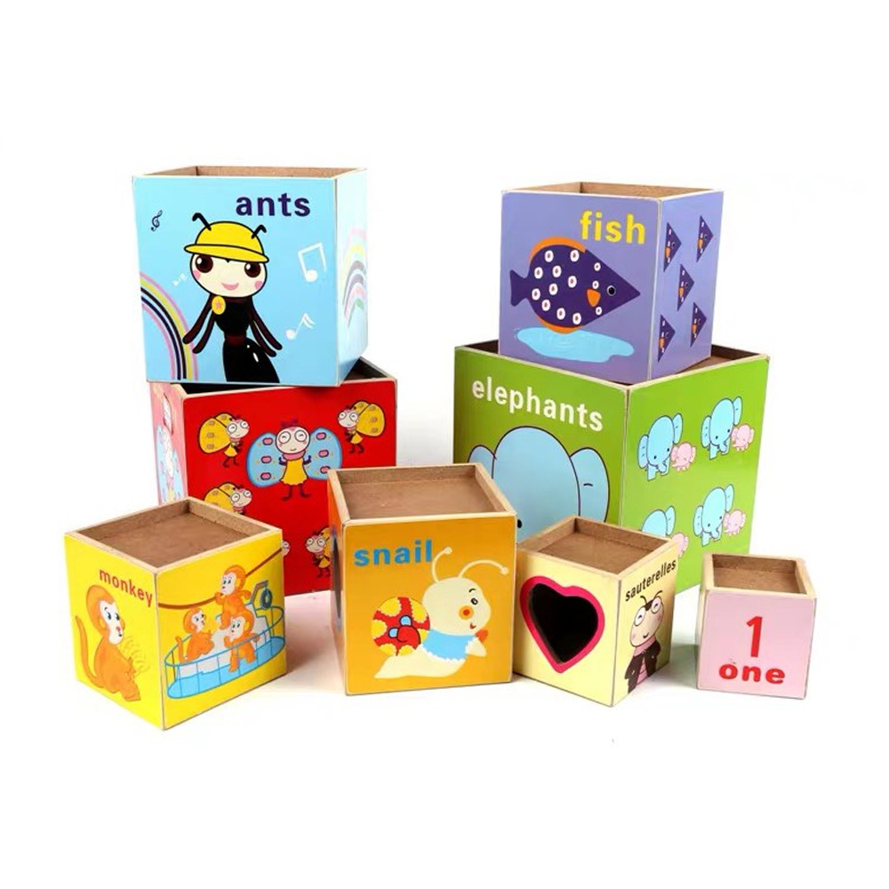 Set 8 cuburi geometrice Karemi, joc educativ, multicolor   
