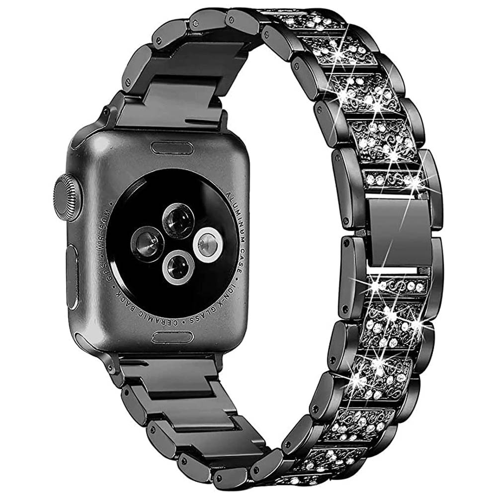 Curea metalica pentru Apple Watch Loomax, bratara compatibila cu Apple Watch 6/5/4/3/2/1, 38 / 40 mm negra, 33-3321